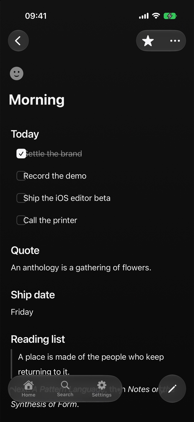 The Morning page on iPhone, its grid read top to bottom.