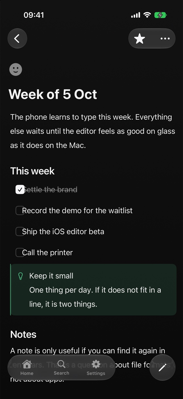 The Week of 5 Oct page on iPhone.